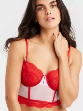 ❤️Auden Red Lace and Sheer Longline Bralette